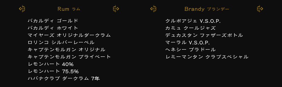 Rum ラム Brandy ブランデー